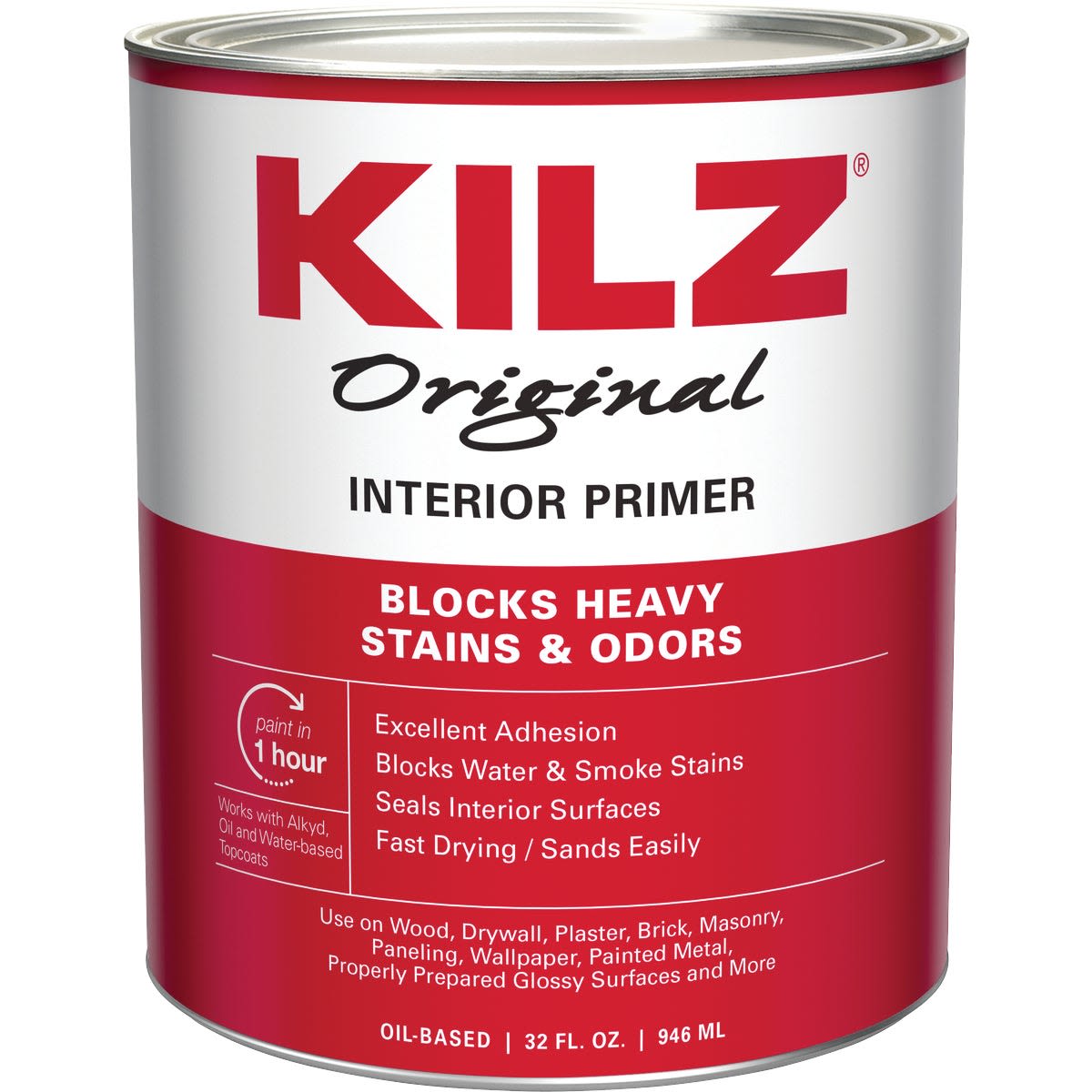 White interior primer sealer designed to block stains and odors for home improvement and paint supplies under $50 collection