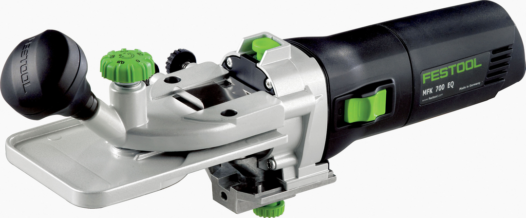 Black and green Festool trim router with ergonomic handle and adjustable base for precise woodworking and home improvement tasks