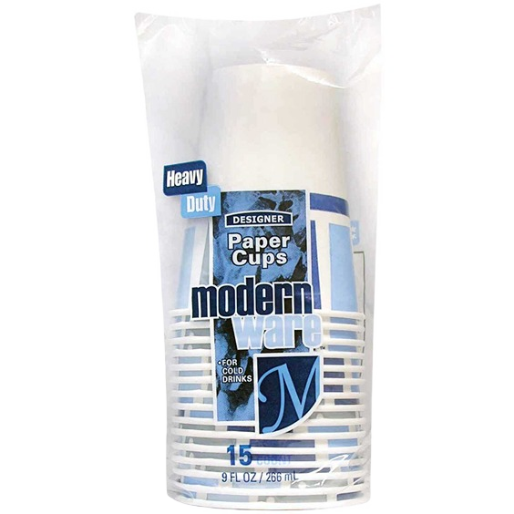 Stack of 15 heavy-duty paper cups in branded packaging for kitchenware and home convenience use under $25 collection