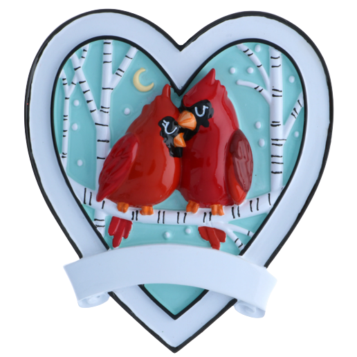 Heart-shaped ornament featuring two red cardinals on snowy birch branch from Christmas Ornaments & Tree Decorations collection