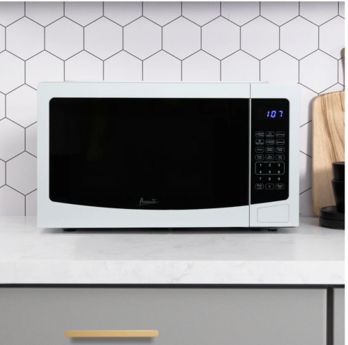 White countertop microwave with digital keypad and blue LED display in Microwaves and Kitchen & Kitchenware collections