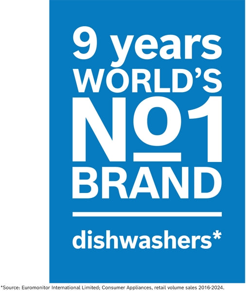 Blue graphic banner highlighting nine years as the world’s top dishwasher brand in kitchen appliances category