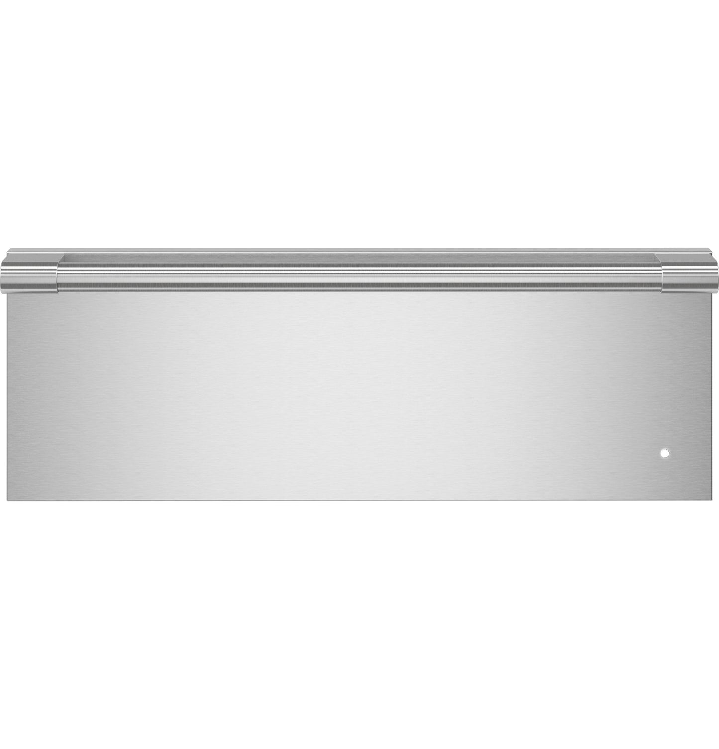 Front view of a stainless steel warming drawer with sleek handle, part of Kitchen & Kitchenware appliances collection