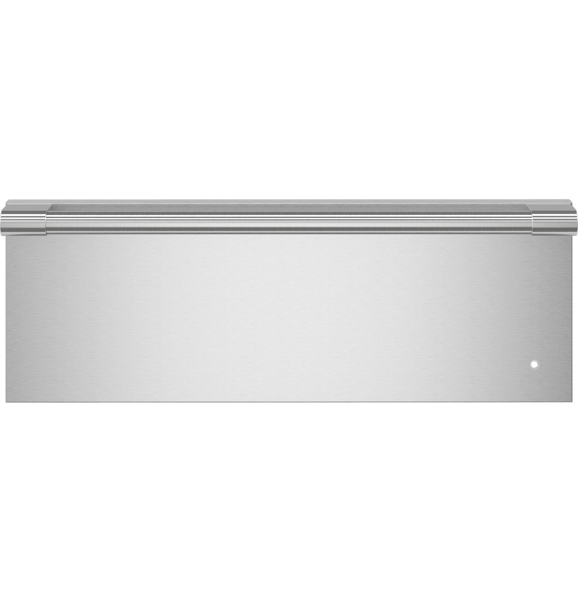Front view of a stainless steel warming drawer with sleek handle, part of Kitchen & Kitchenware appliances collection
