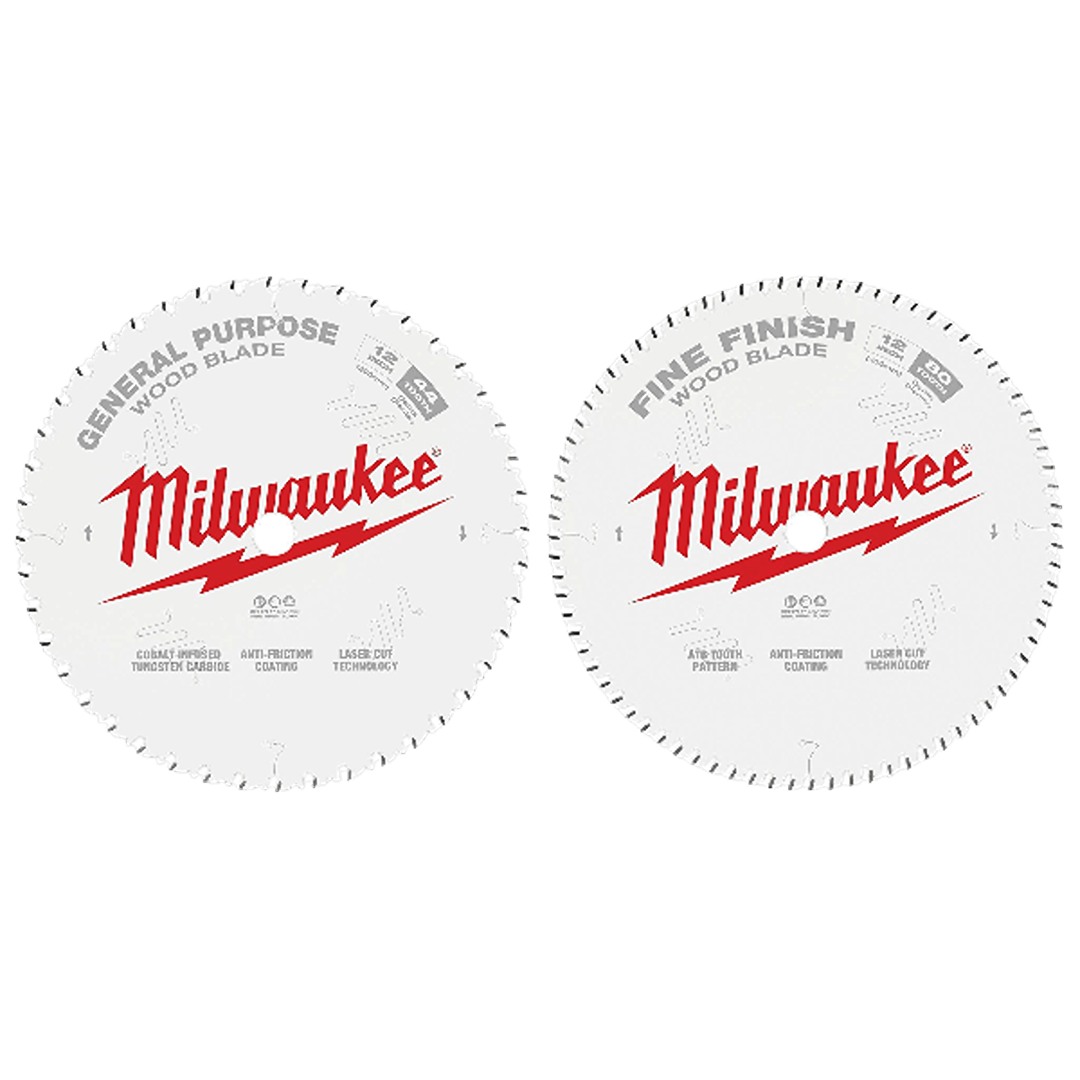 Pair of Milwaukee circular saw blades for wood cutting with anti-friction coating and laser-cut technology in tool accessories category