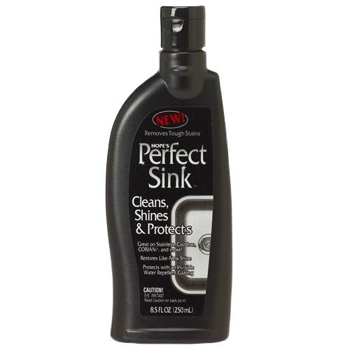 Black bottle of sink cleaner for cleaning supplies that removes tough stains and protects surfaces under $50