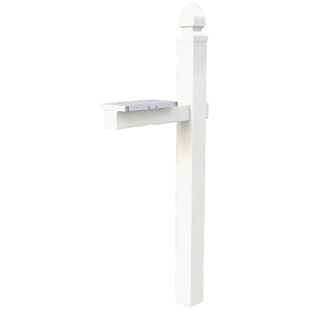 White PVC mailbox post with decorative top for outdoor home improvement and tool projects
