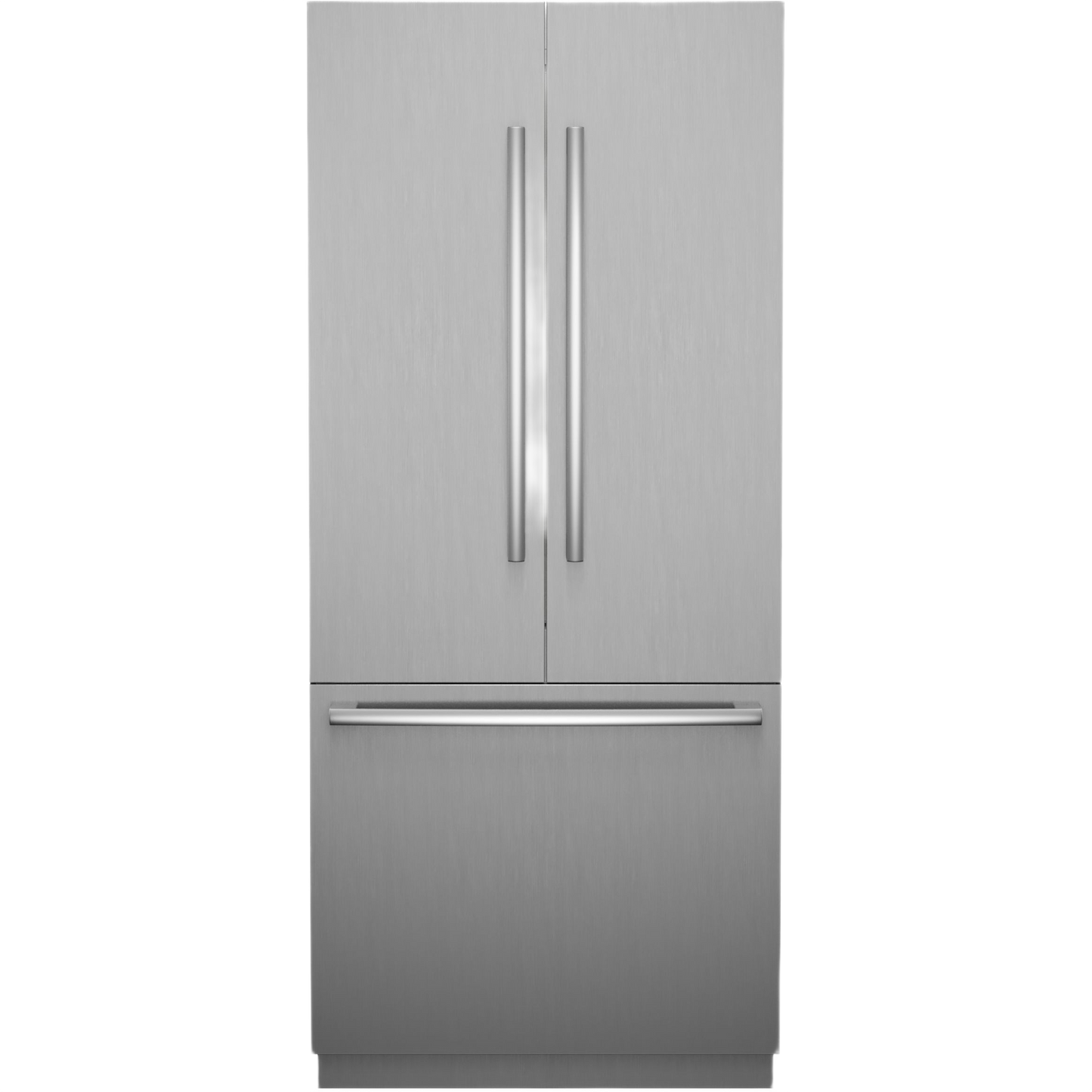 Sleek stainless steel built-in bottom freezer refrigerator with vertical handles in Bosch kitchen appliances collection