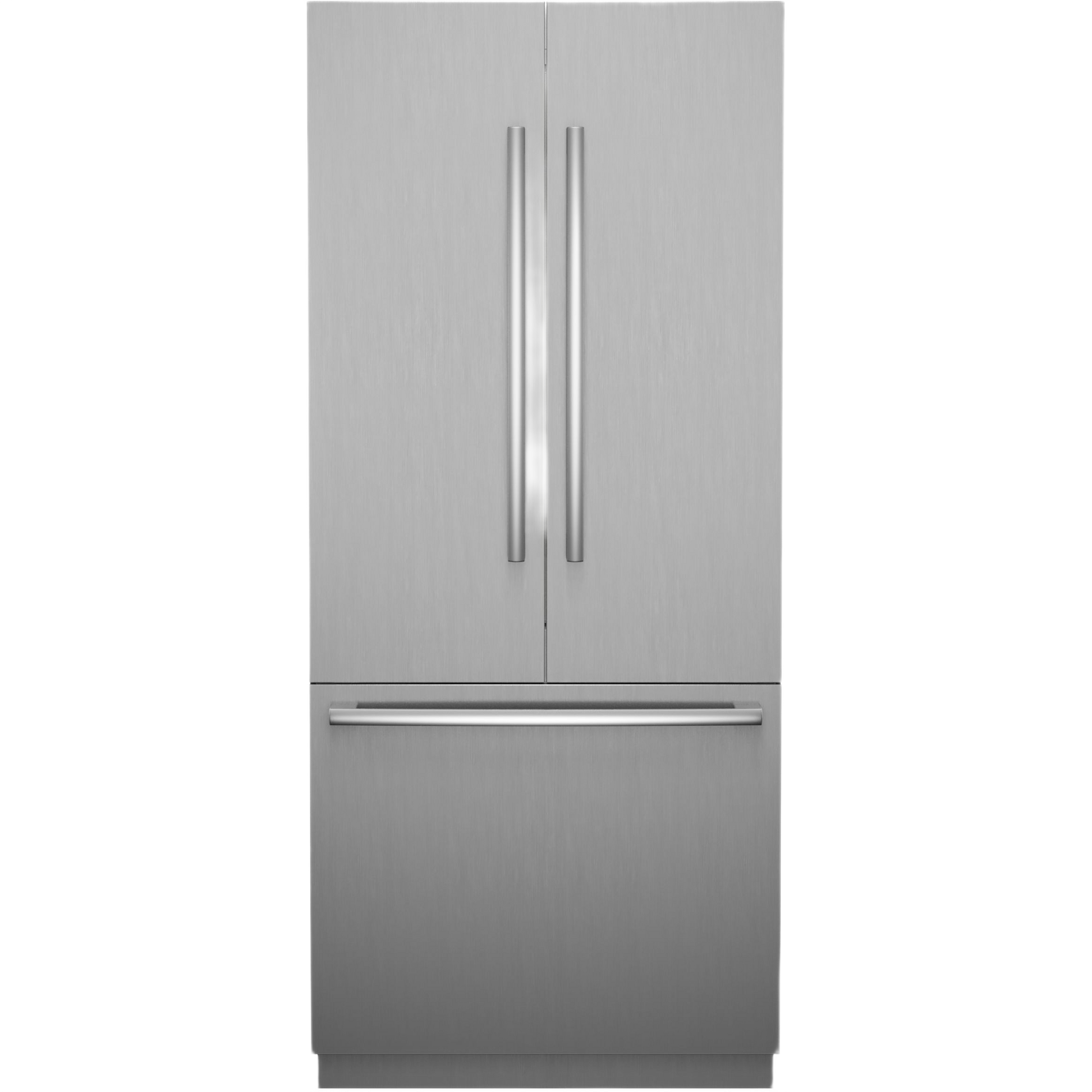 Sleek stainless steel built-in bottom freezer refrigerator with vertical handles in Bosch kitchen appliances collection