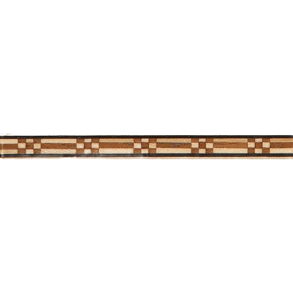 Decorative wood inlay strip with alternating light and dark square patterns for woodworking projects and home improvement