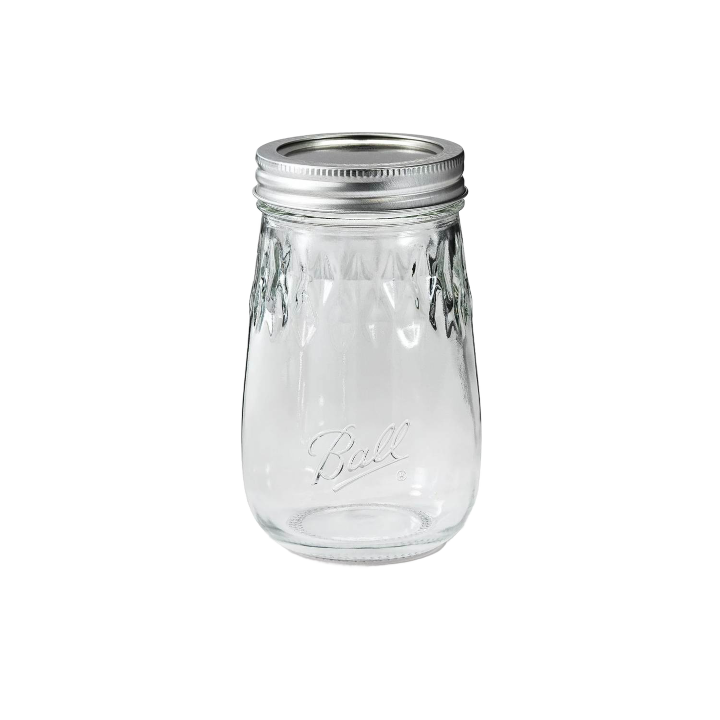 Clear pint-sized canning jar with metal lid and embossed logo, durable kitchenware for storage and preserving under $50 collection