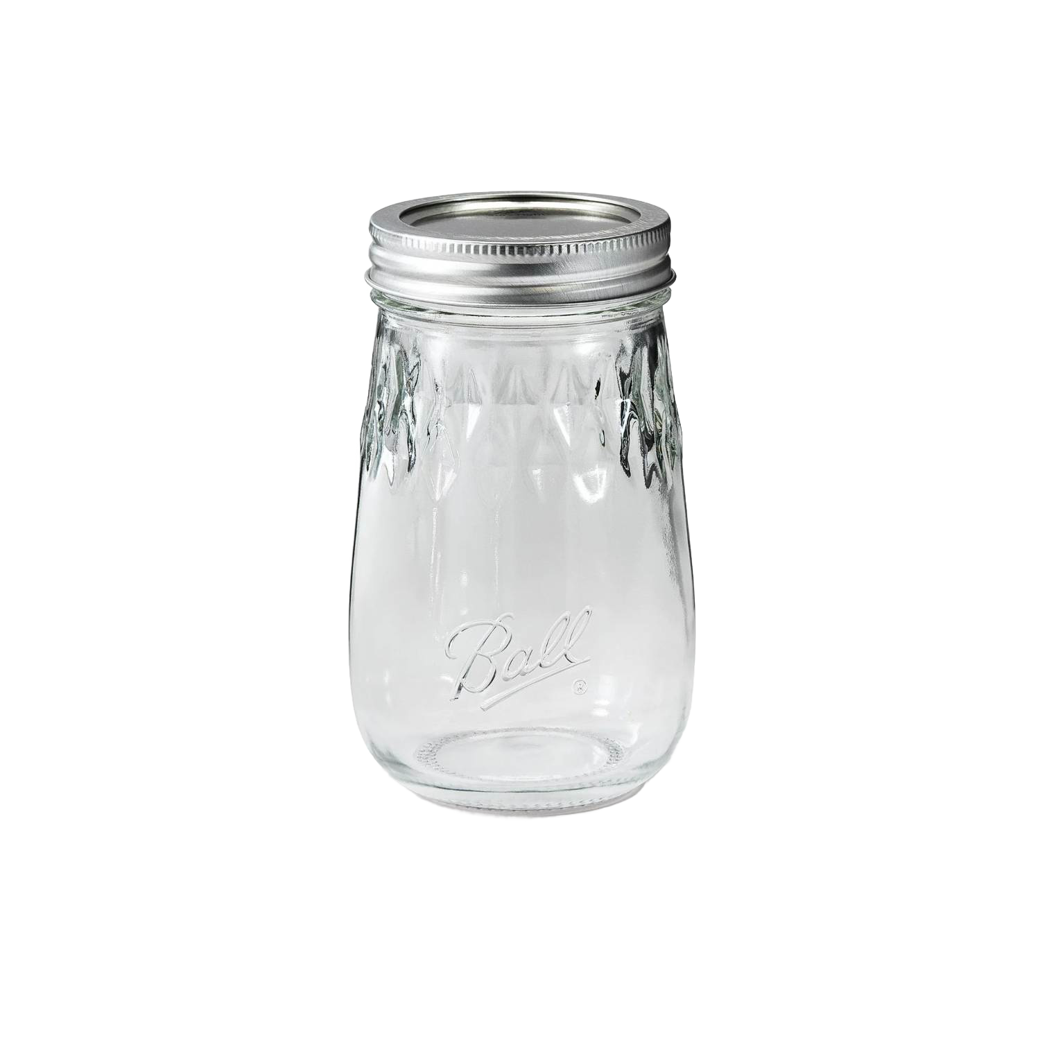 Clear pint-sized canning jar with metal lid and embossed logo, durable kitchenware for storage and preserving under $50 collection