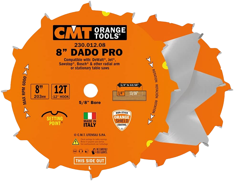 CMT Orange Tools 8’’x1/4” To 13/16” 12T Dado Pro