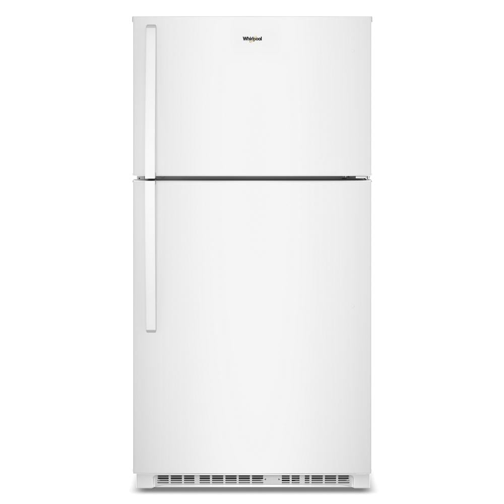 White top freezer refrigerator with simple handles and Whirlpool logo, part of Refrigerators, Top Freezer Refrigerators, Kitchen & Kitchenware, Appliances collections.