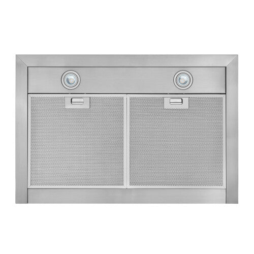 Stainless steel pyramidal kitchen range hood vent with dual lights and mesh filters for modern cooking spaces