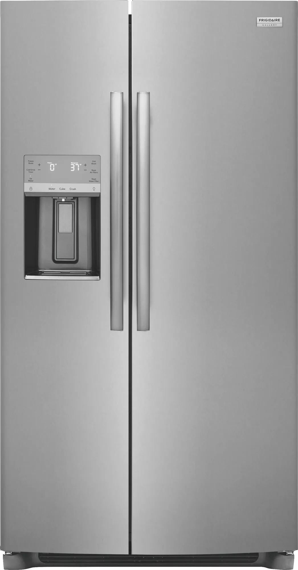 36-inch counter-depth side-by-side refrigerator in pearl steel with water and ice dispenser from Refrigerators collection
