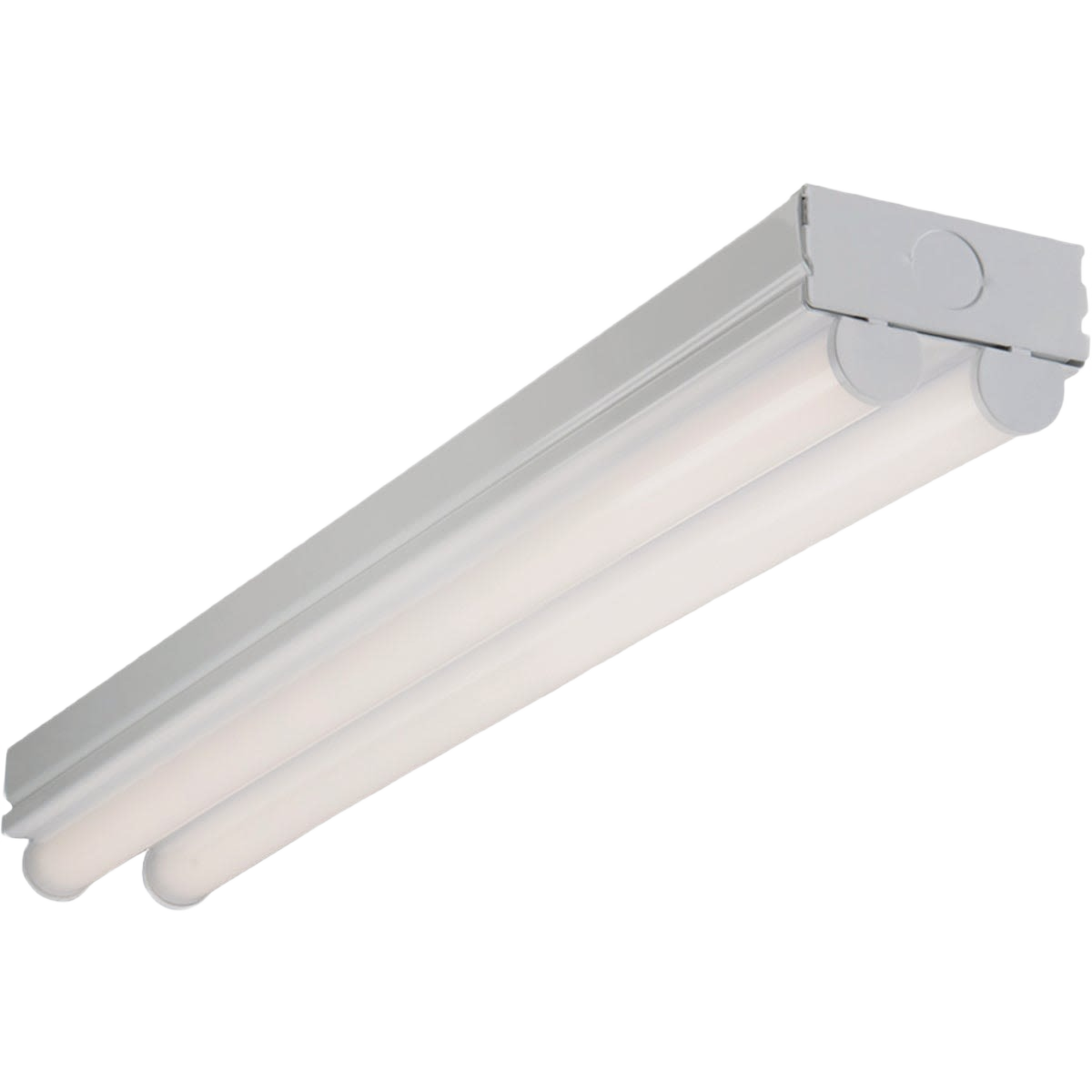 White commercial LED strip light fixture with dual tubes for energy-efficient lighting in electrical and lighting collections