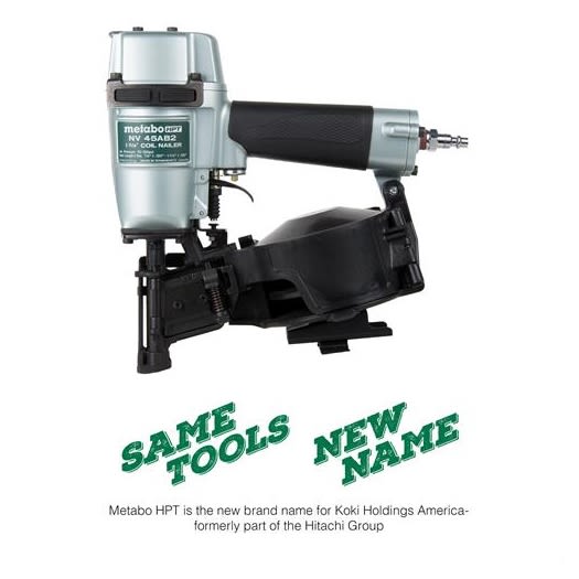 Side load coil roofing nailer in metal and black design for fastening and woodworking power tools collections