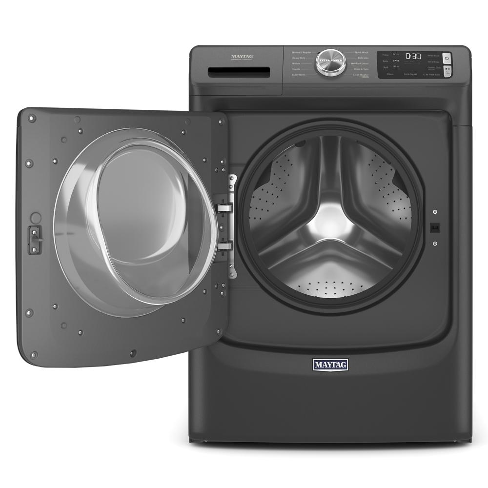 Matte black front load washer with open door and digital controls from front load washers and appliances collections