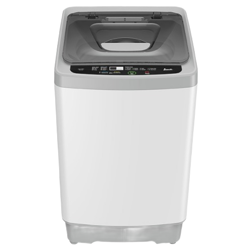 Compact white top load portable washer with digital controls and gray lid from Washers collection at Hartville Hardware
