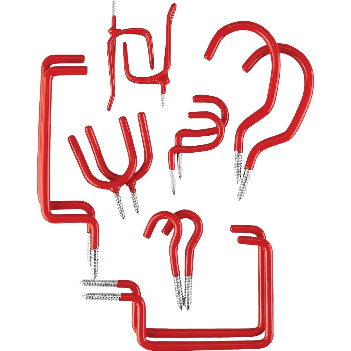 Set of 14 red vinyl-coated screw-in hooks for versatile home and garage storage in hardware and organization collections under $50