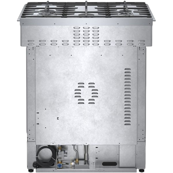 stainless steel gas slide-in range maintop with five burners and heavy-duty grates for kitchen and home improvement