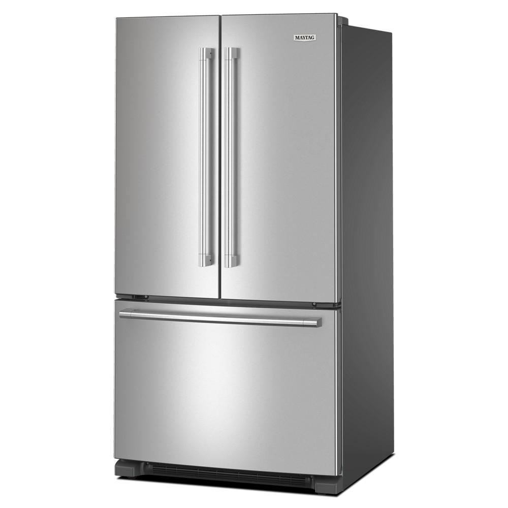 fingerprint resistant stainless steel French door refrigerator with bottom freezer in kitchen appliances collection