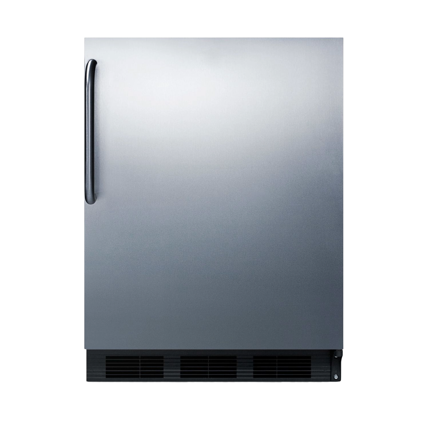 Built-in stainless steel undercounter refrigerator with vertical handle for kitchen appliances and home improvement collections
