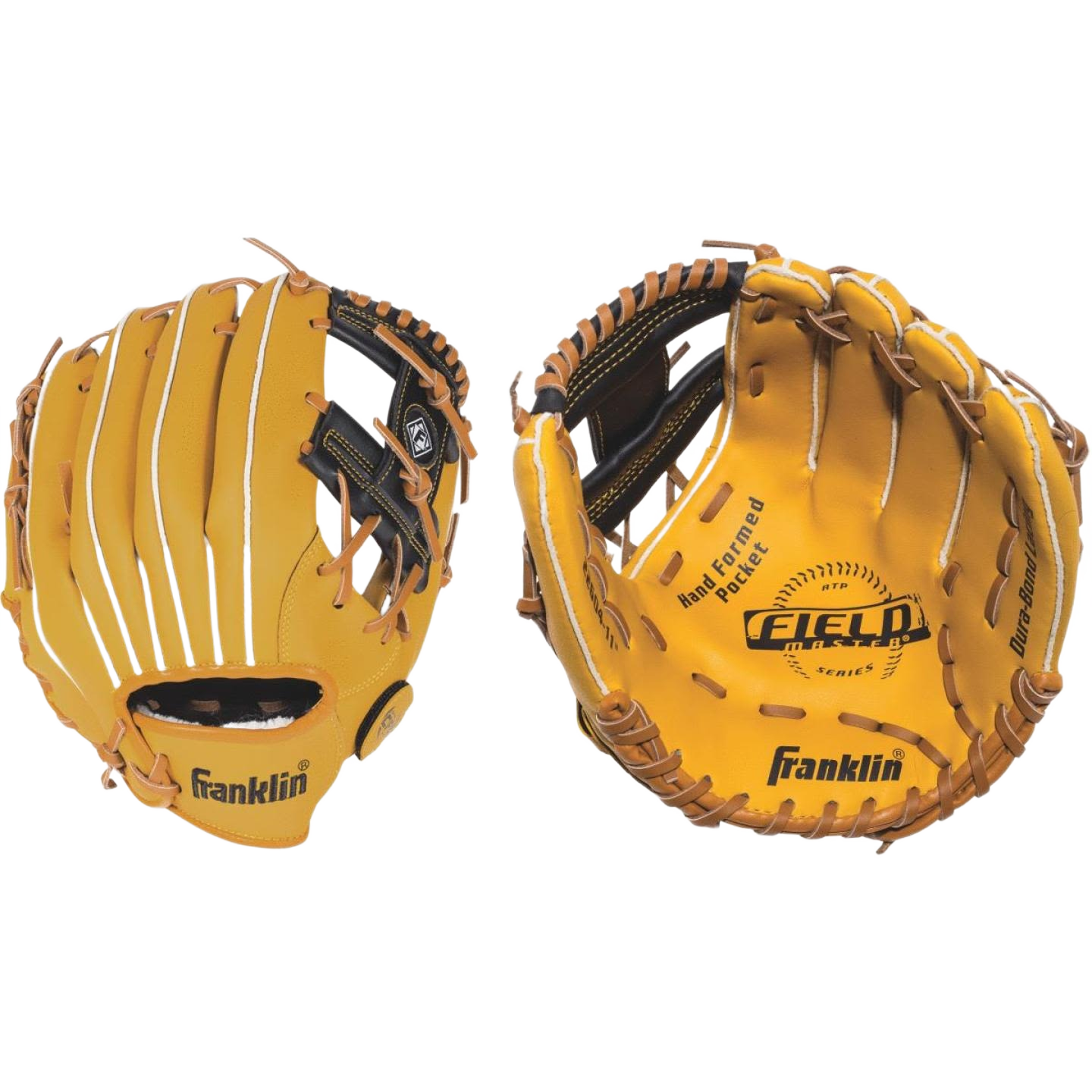 Pair of tan leather youth baseball gloves with hand-formed pocket and durable lacing for sports use