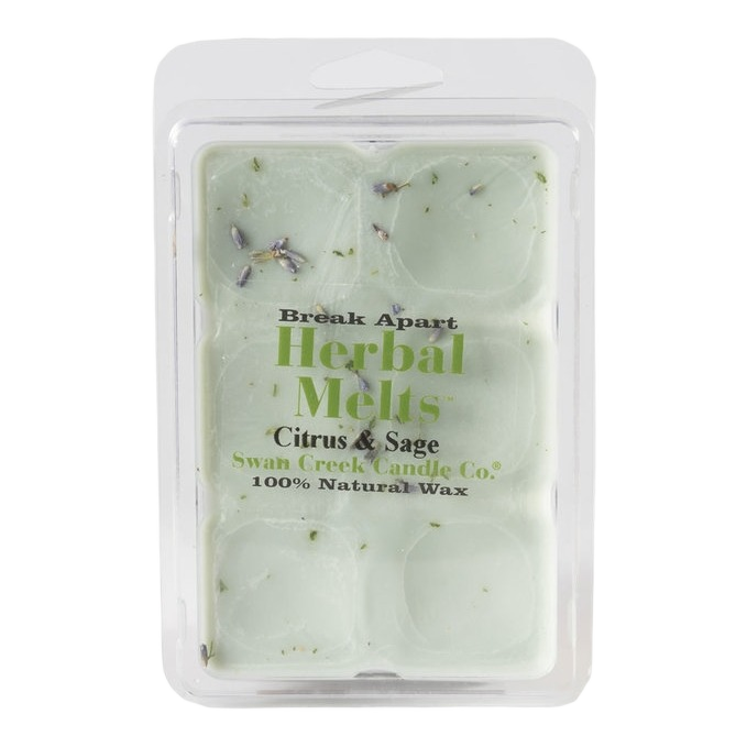 Six-pack of natural wax herbal melts infused with citrus and sage scents for home decor and accents.