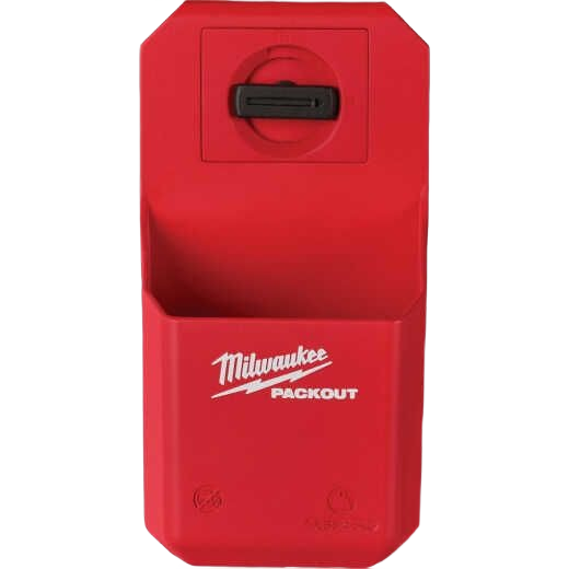 Red Milwaukee PACKOUT organizer cup with mounting feature for tool and workshop storage under $50 collections