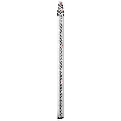 Aluminum telescoping leveling rod with measurement markings for use in construction and home improvement tasks