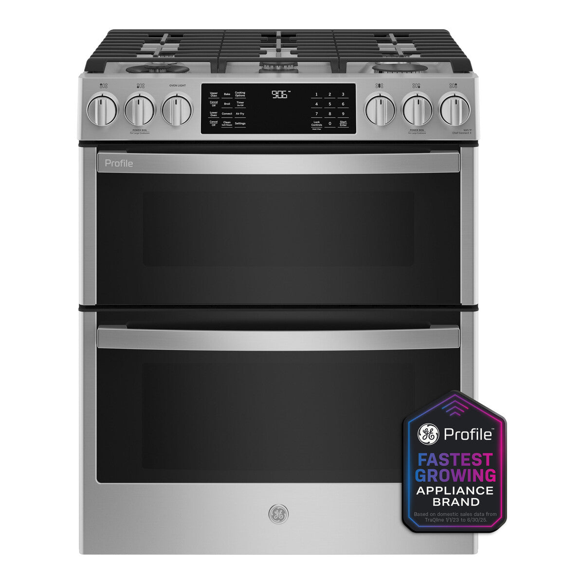 GE Profile™ 30" Smart Slide-In Front-Control Gas Double Oven Convection Fingerprint Resistant Range