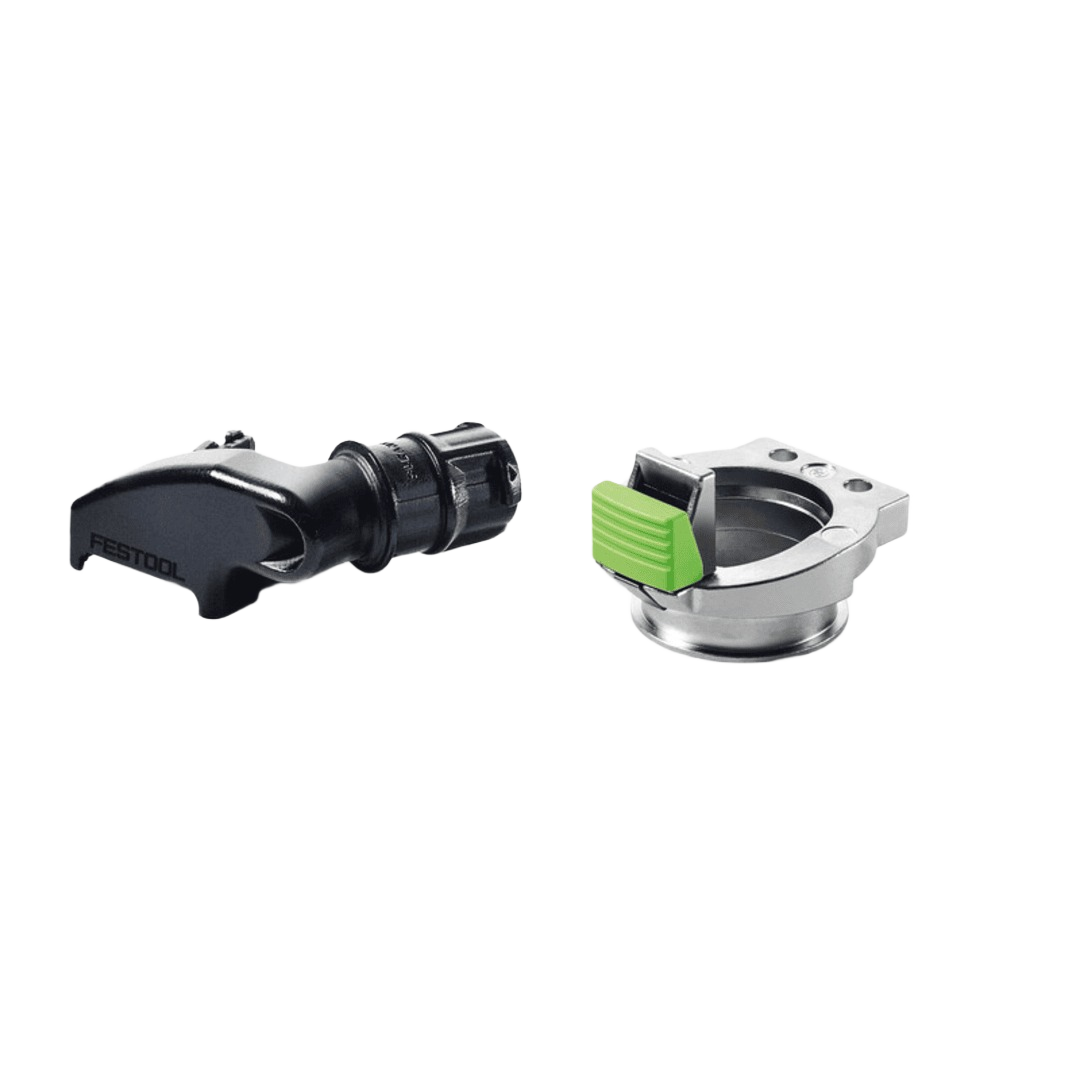 Two compact Festool dust extraction attachments with black and metallic components for tools and home improvement tasks