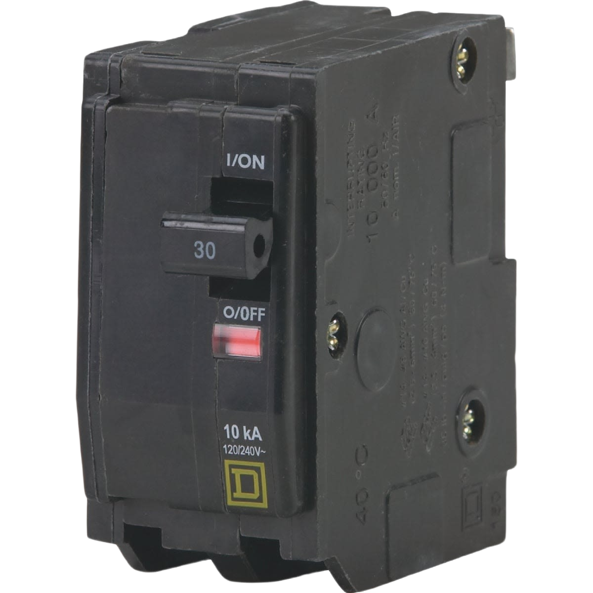Black double-pole circuit breaker with 30-amp rating for home improvement electrical panel safety and control