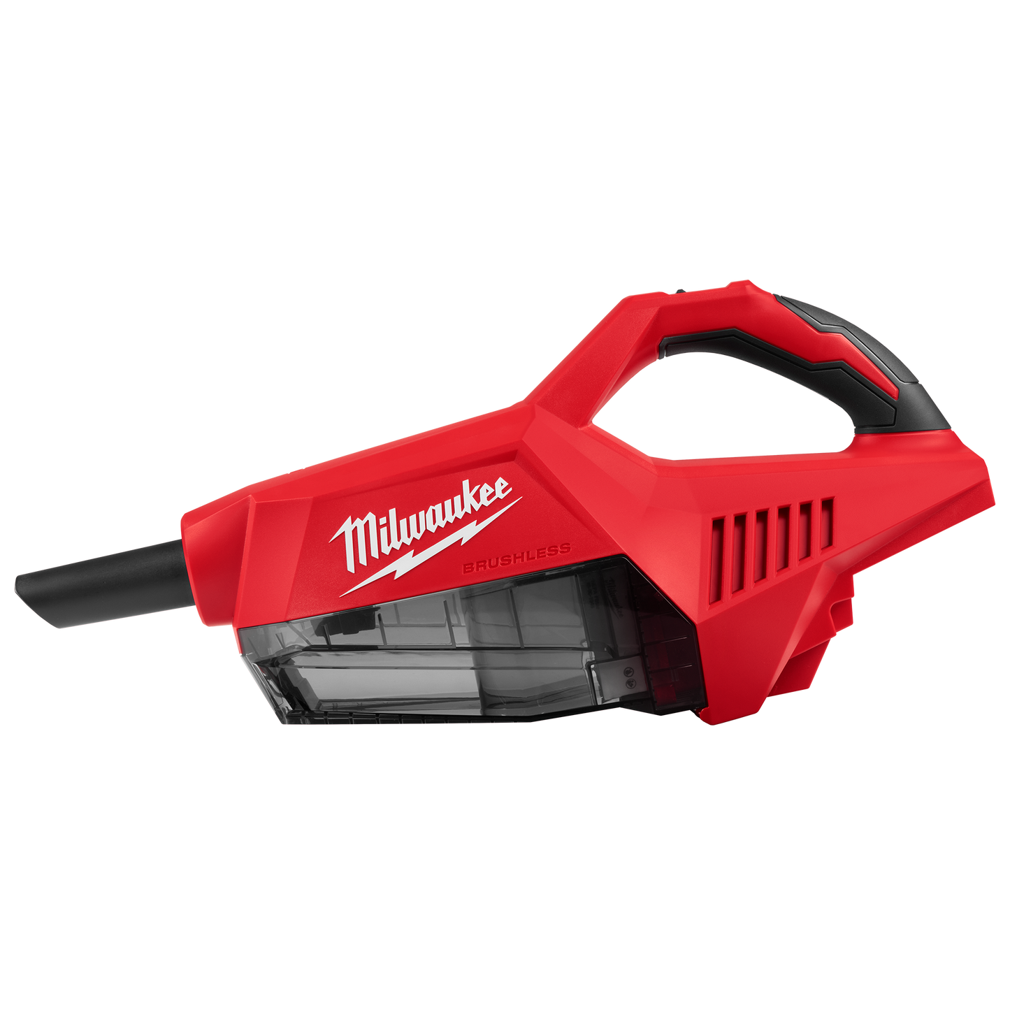 Red and black handheld vacuum with ergonomic handle and clear dust collection chamber, designed for efficient cleaning in home improvement and workshop use at Hartville Hardware.