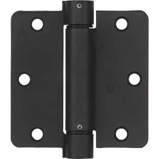 Oil rubbed bronze spring hinge with 1/4" radius edges designed for door installation in home improvement projects