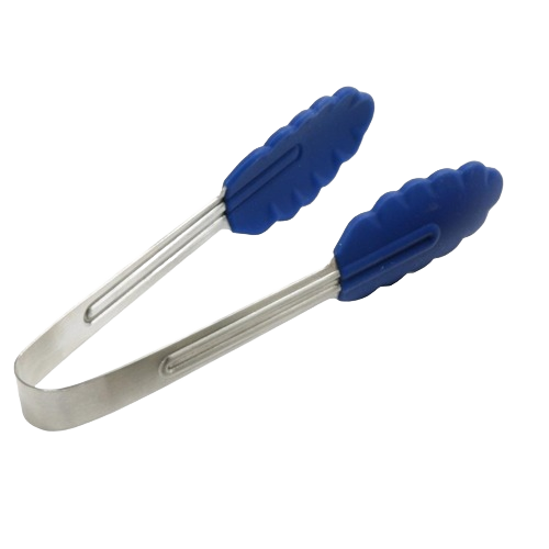 6-inch stainless steel mini tongs with blue silicone tips for cooking and serving in kitchen utensils collection