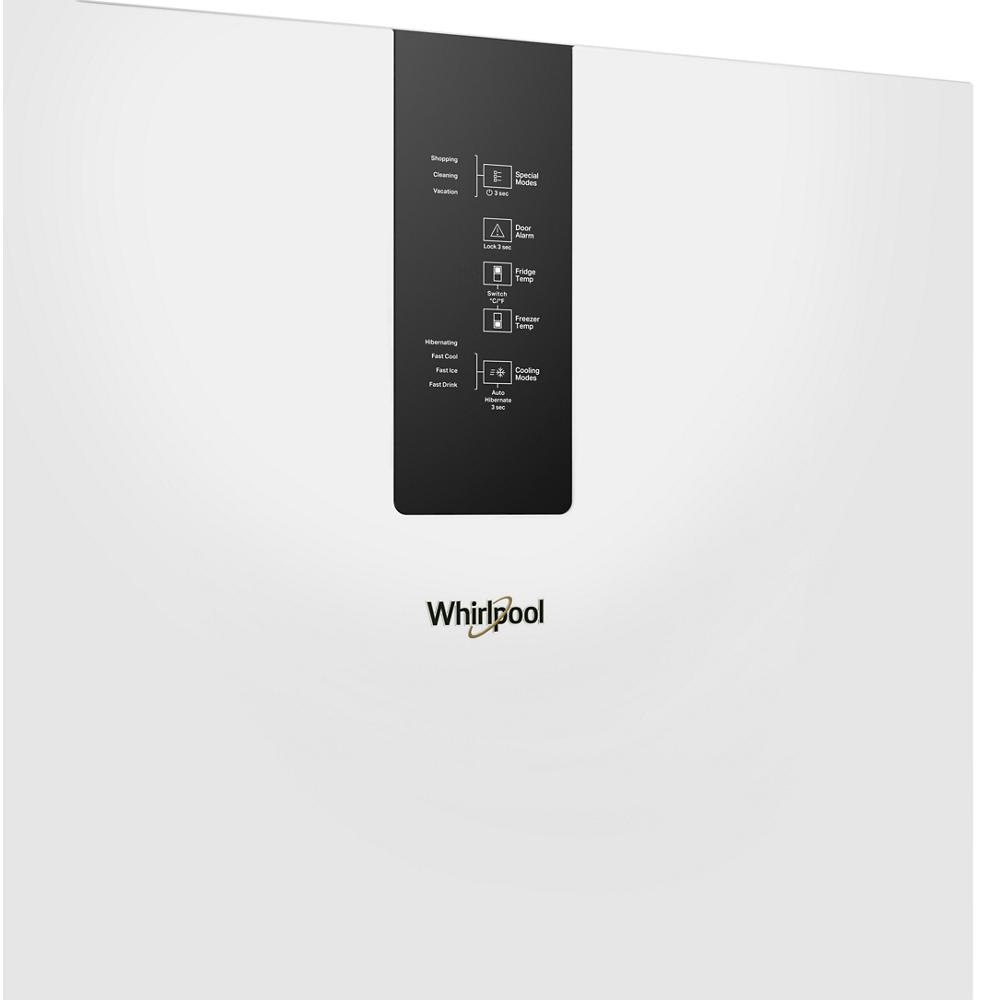 Close-up of digital control panel on white bottom-freezer refrigerator from kitchen and appliances collection