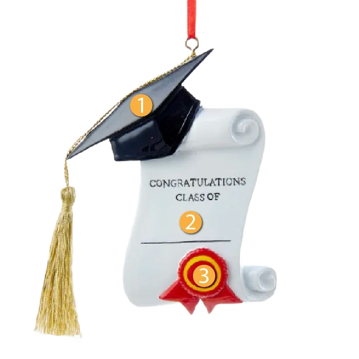 Graduation cap and diploma ornament with customizable year and red ribbon for Christmas Ornaments & Tree Decorations collection