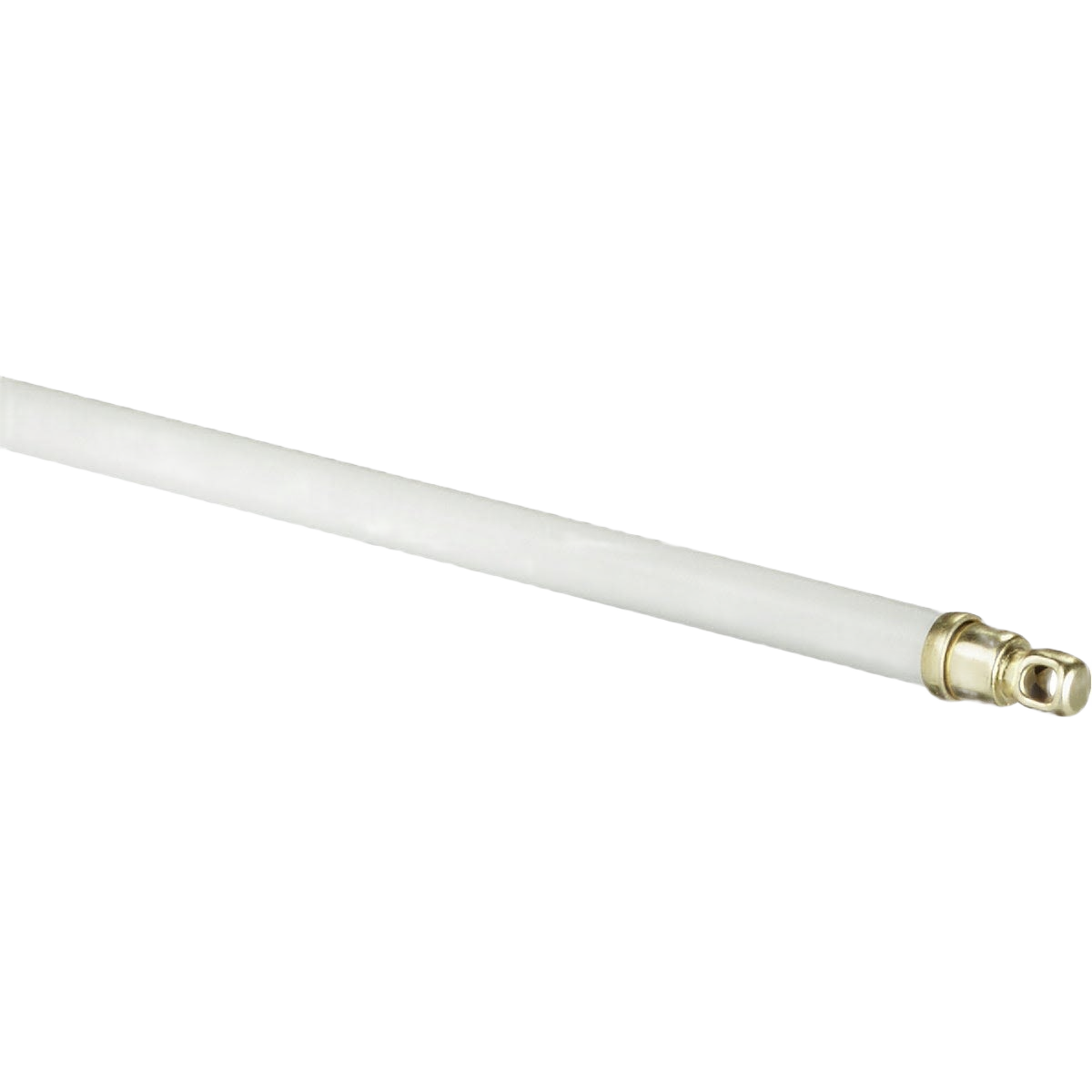 White adjustable swivel end rod with brass mounting hardware, designed for home improvement and window treatments.