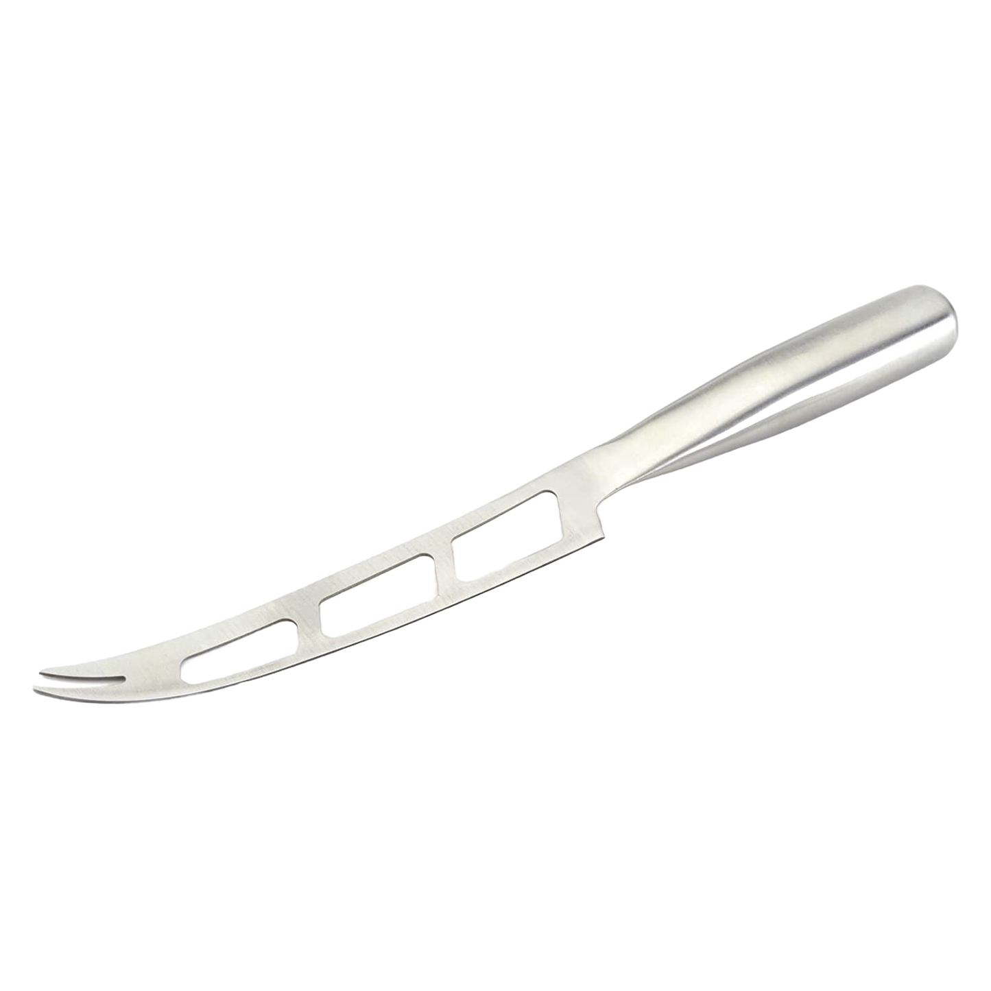 Brushed stainless steel soft cheese knife with vented blade for easy slicing in kitchen utensils collection