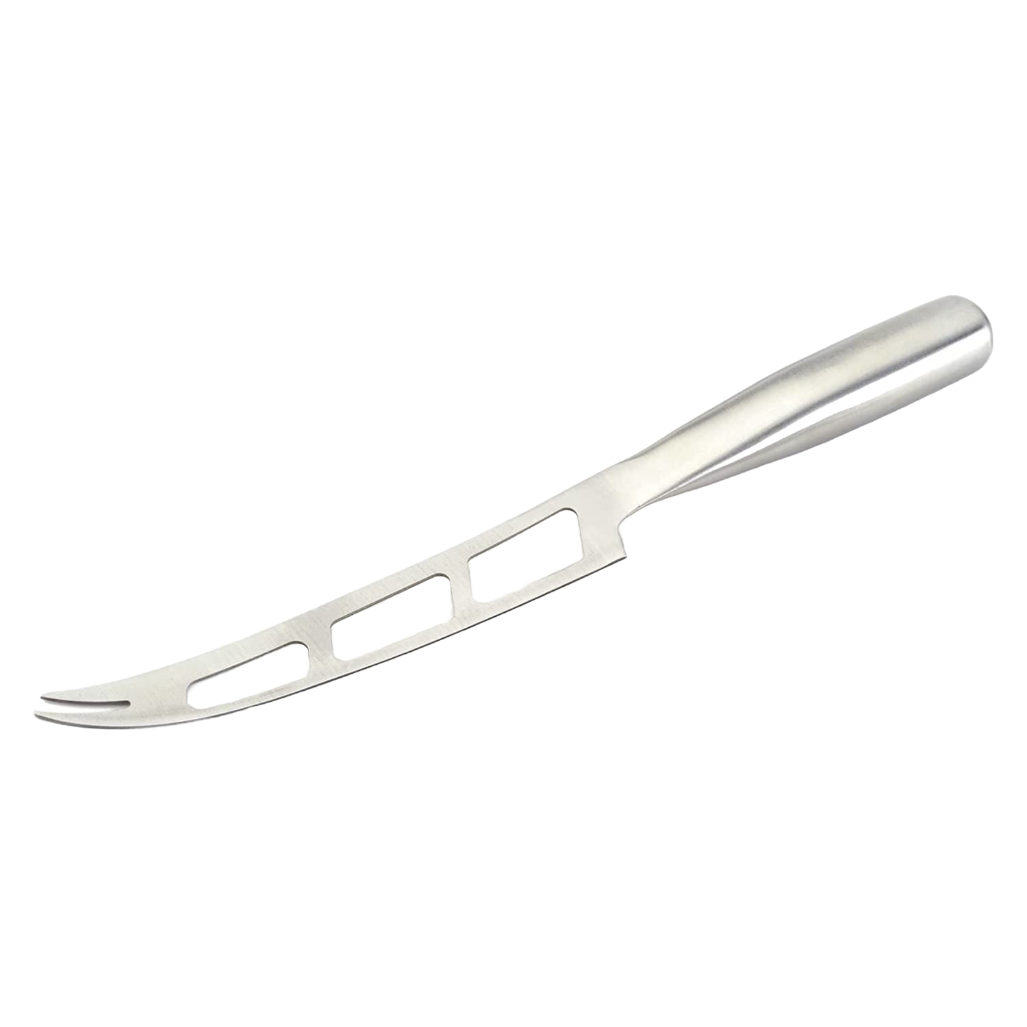 Brushed stainless steel soft cheese knife with vented blade for easy slicing in kitchen utensils collection