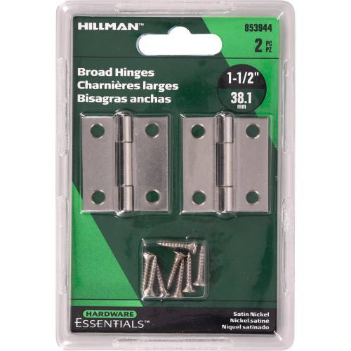 Hillman satin nickel broad hinges 1-1/2 inch with screws for cabinet hardware and home improvement projects under $50