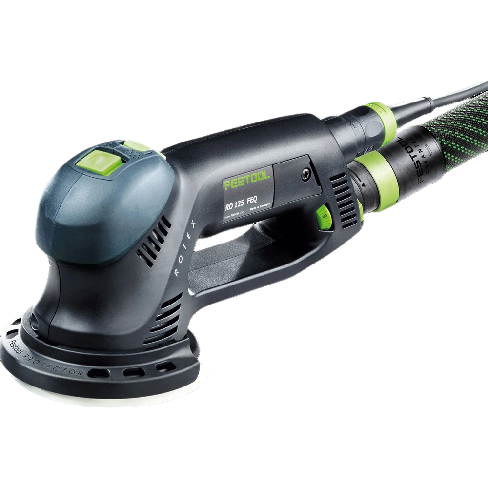 Festool dual mode sander featuring ergonomic handle and dust extraction hose for professional home improvement tasks