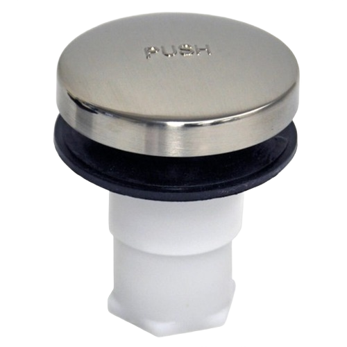 Stainless steel push-button drain stopper with rubber seal for bathtub drainage and home improvement tasks