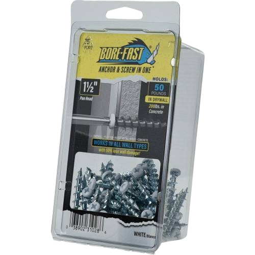 75-pack 1-1/2 inch white borefast screw anchors for drywall and concrete in hardware and fasteners collections