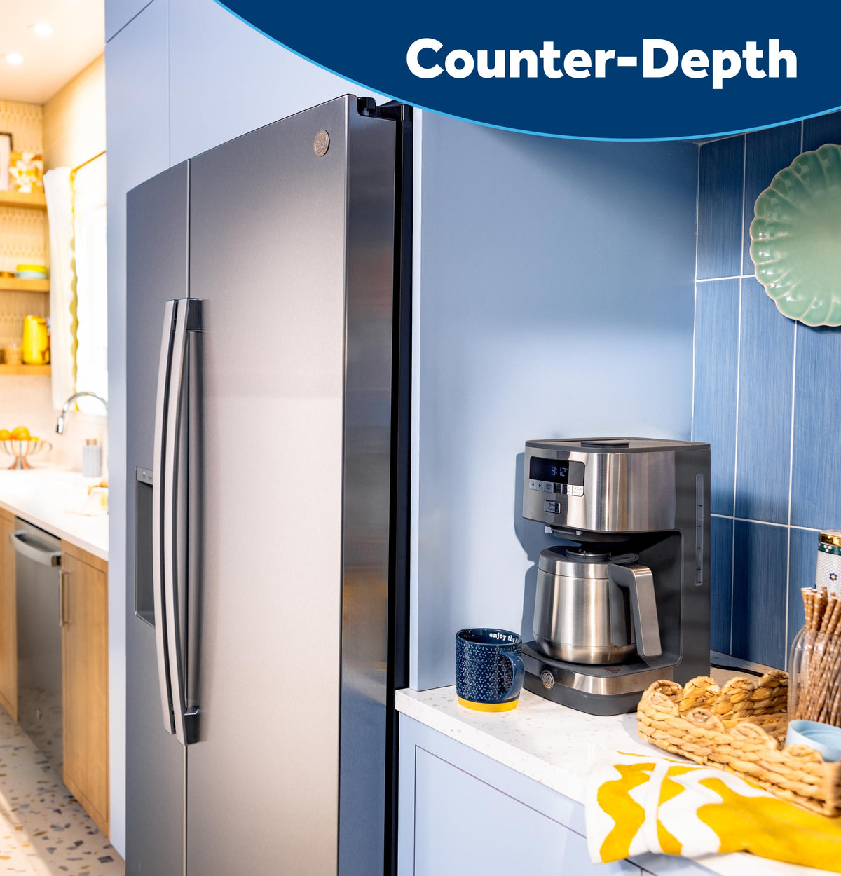 GE® 23.5 Cu. Ft. Counter-Depth Side-By-Side Refrigerator with LED Light Walls and Extra Tall Dispenser