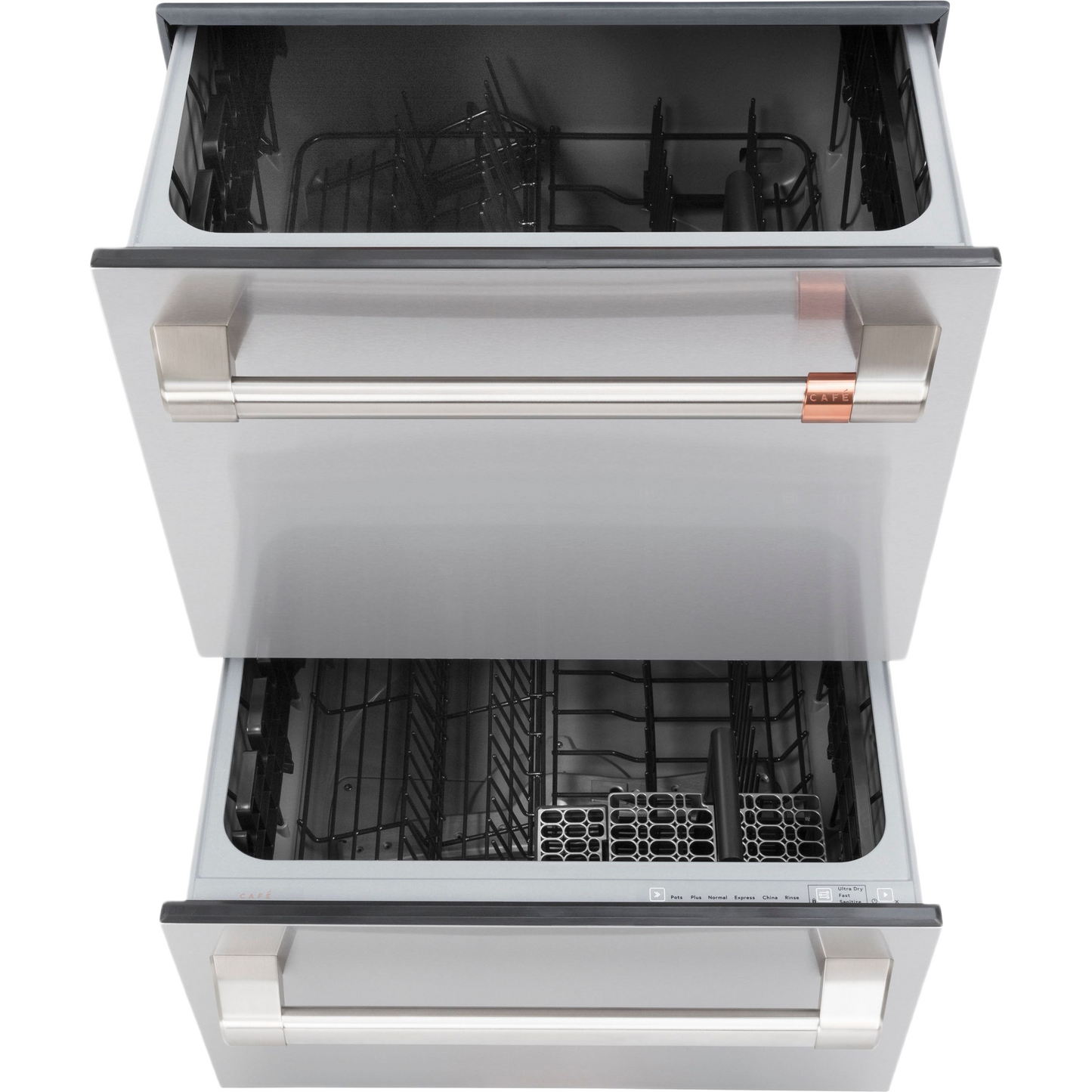 Open stainless steel dishwasher double drawer with racks visible from Kitchen & Kitchenware Appliances collection