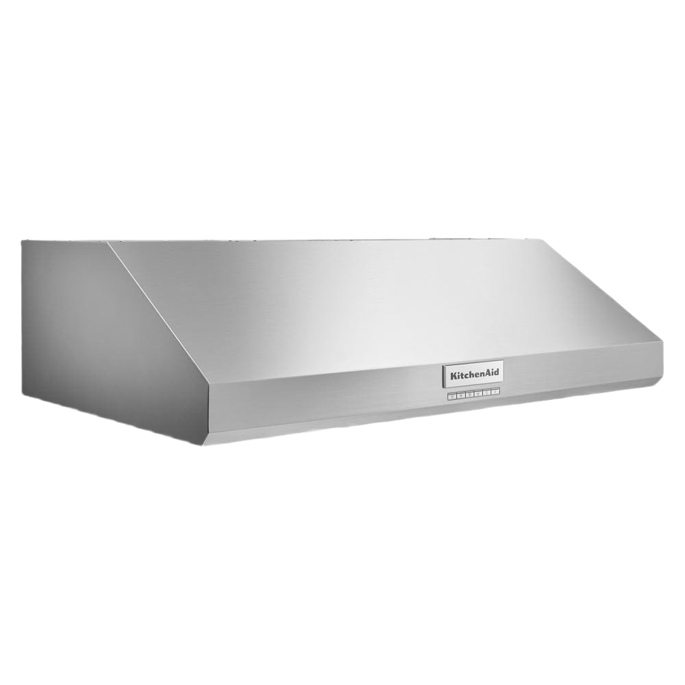 stainless steel commercial-style under-cabinet range hood with control panel from KitchenAid Appliances collection